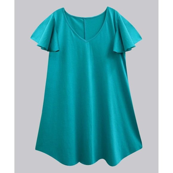 A.T.U.N. All Things Uber Nice Womens Teal Flutter-Sleeve VNeck Tunic Top Size XL - Picture 1 of 5